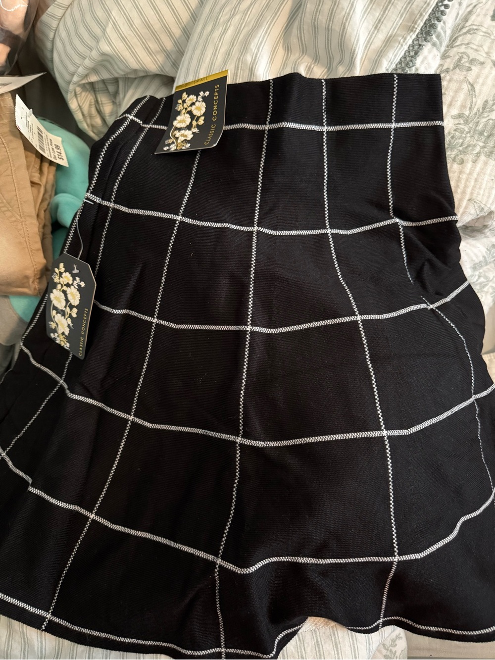 Windowpane Black A-Line Skirt - classic concepts